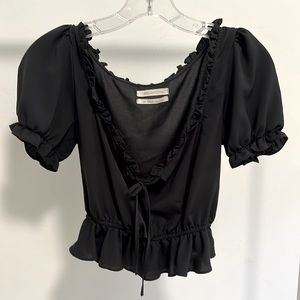 UO Black Short Sleeve Peasant Blouse